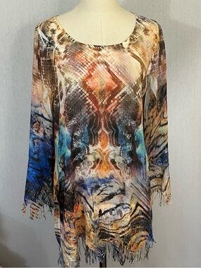 Mushka by Sienna Rose semi-sheer abstract fringe tunic top coverup